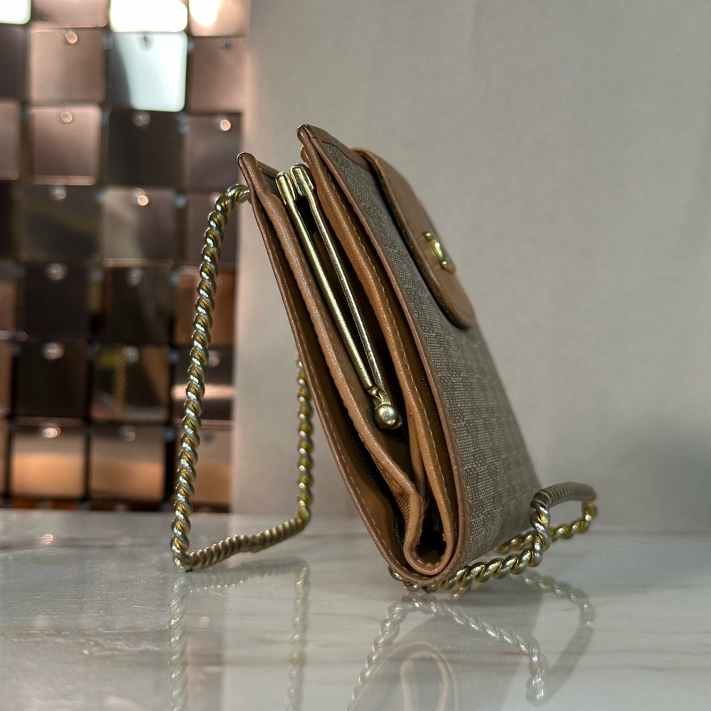 Celine Tan and Cream Wallet with Triomphe Monogram Pattern and Gold Hardware - Picture 4 of 7